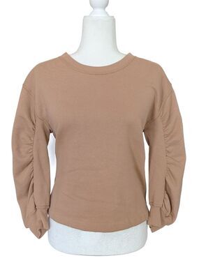 Abercrombie & Fitch Womens Tan Ruched Long Sleeve Crewneck Sweatshirt Size XS